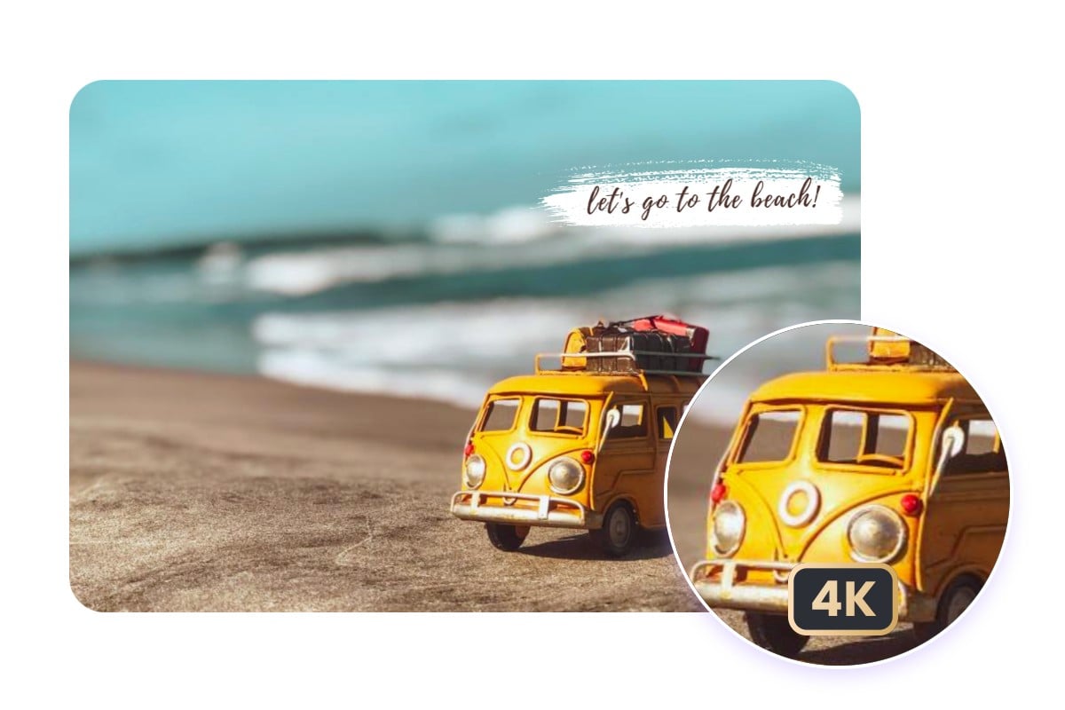Make a 4k wallpaper background of a toy car on the beach