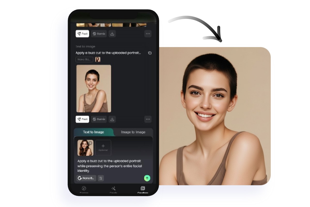 スマホで女性の写真を坊主スタイルにする