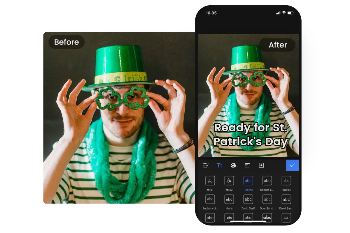 Make a funny st patricks day meme on phone with text and fonts