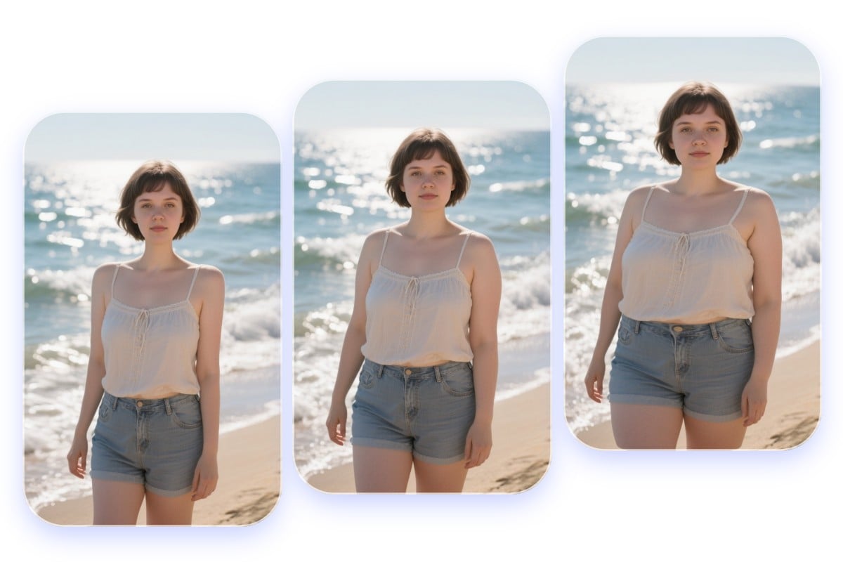 写真の女性を様々な程度に太らせる