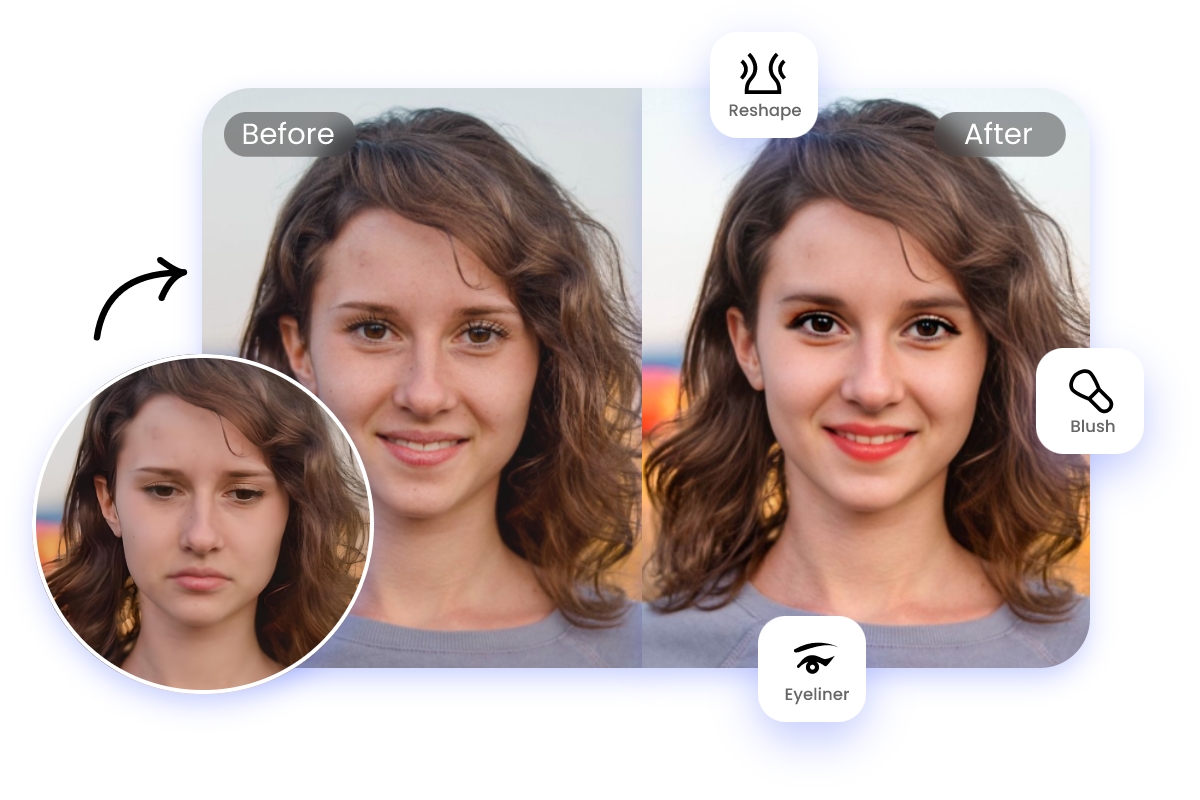 Make a photo of a lady smile and beautify her portrait