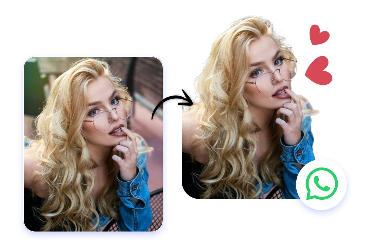 Make a whatsapp sticker from a photo of a beautiful blonde girl in fotor