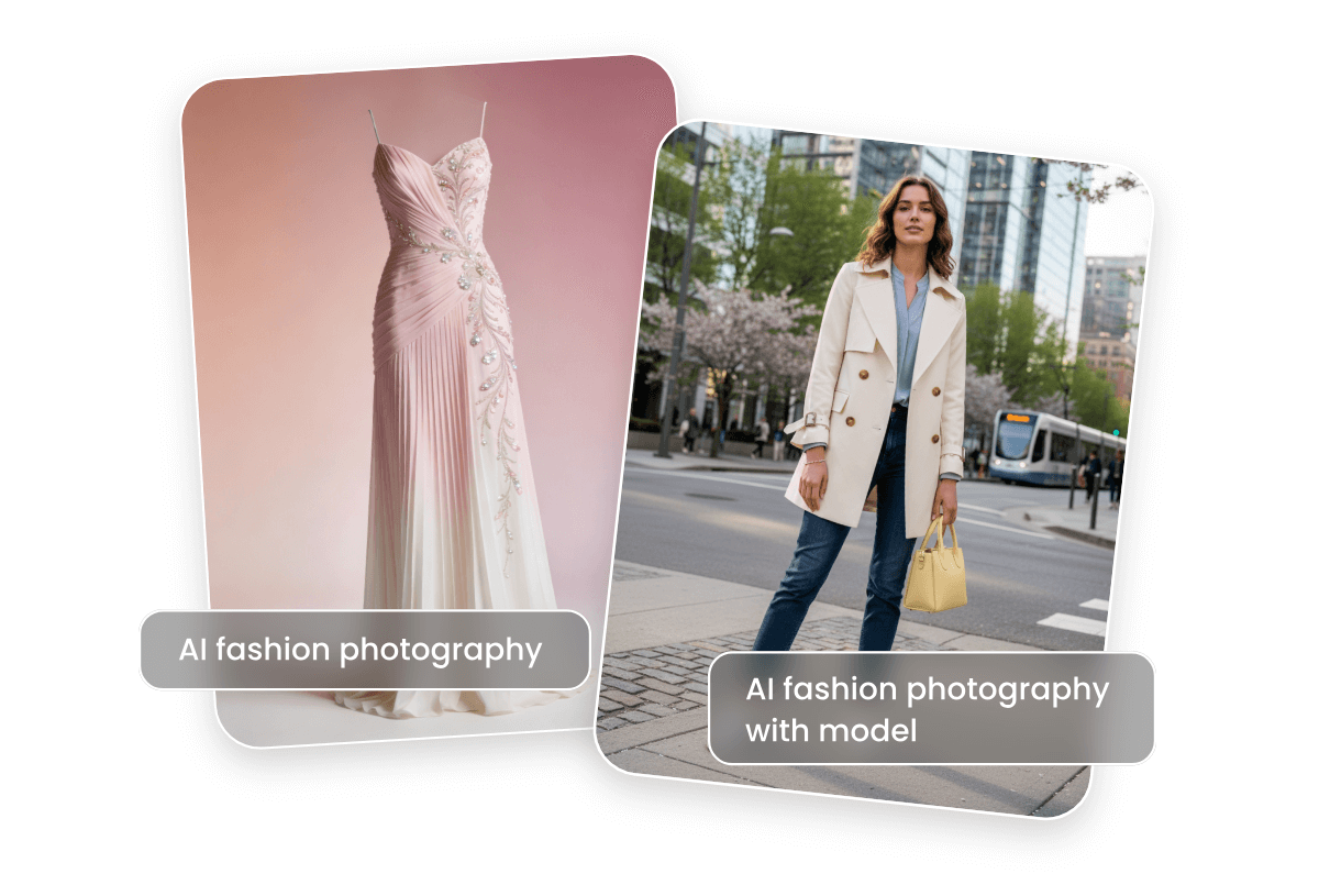 Make ai photography of a dress and a model with a fashionable coat