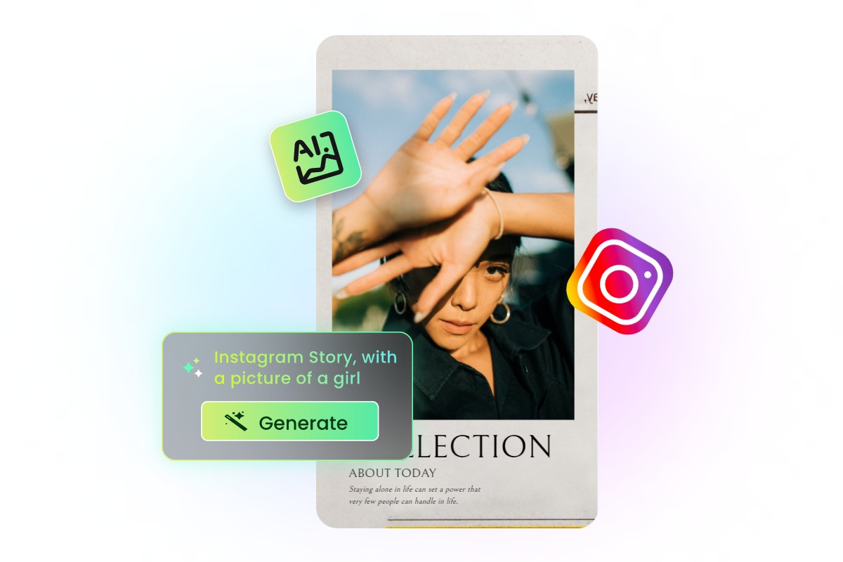 Make an instagram story about a fashionable lady in a black dress with ai in fotor
