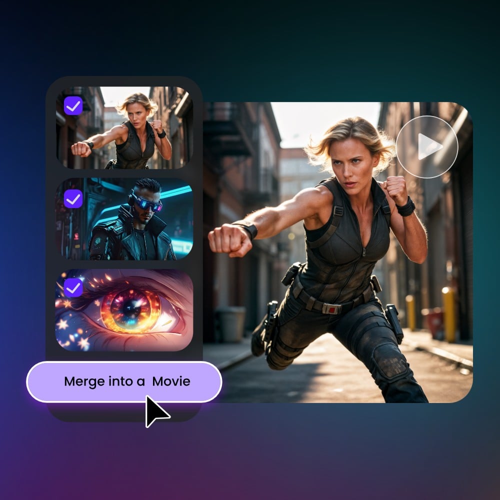 Merge multiple generated video clips into a movie with Fotor AI video maker