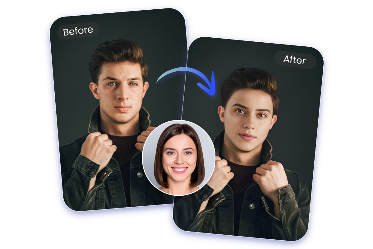 Merge the face of a woman with that of a man to achieve a gender swap