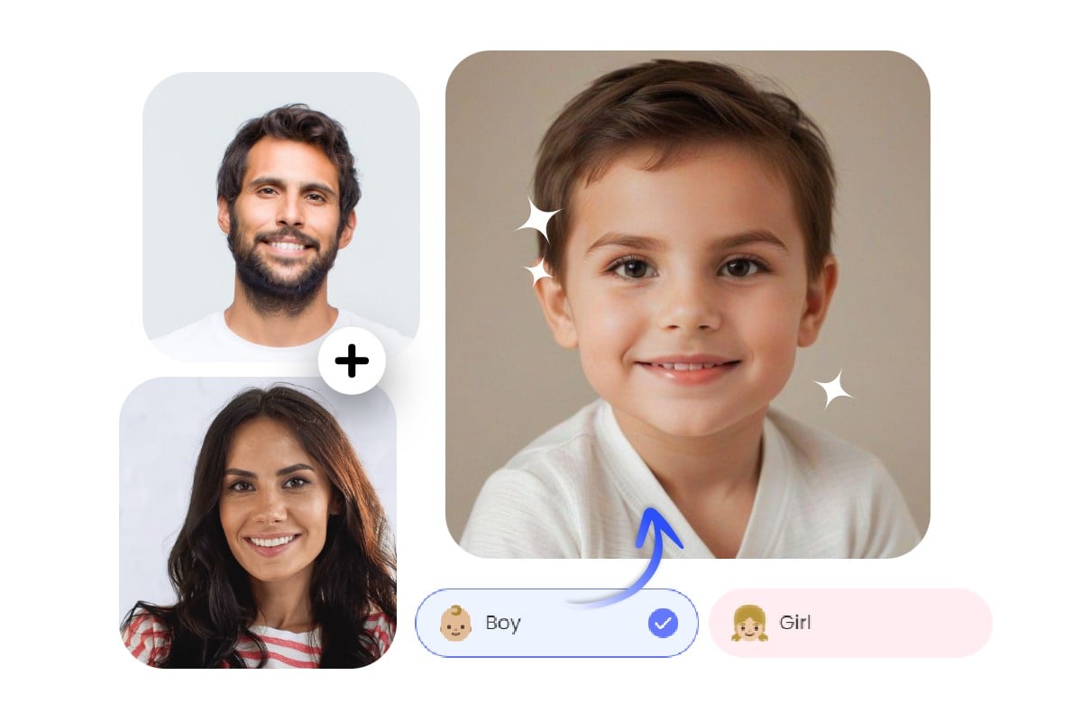 Merge the faces of a man and a woman to predict the appearance of their future child