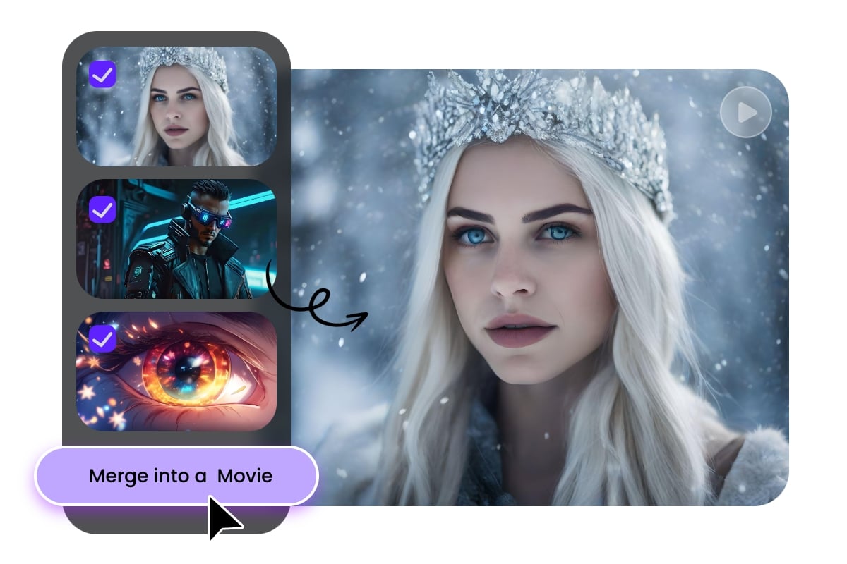 Merge three short ai videos into a complete clip in fotor