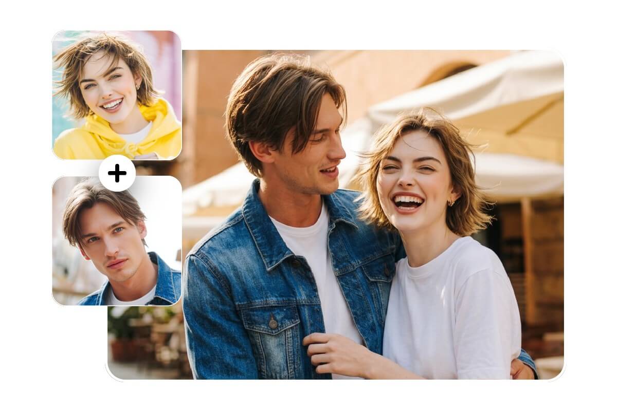 Merge two individual photos of people into a realistic ai couple photo