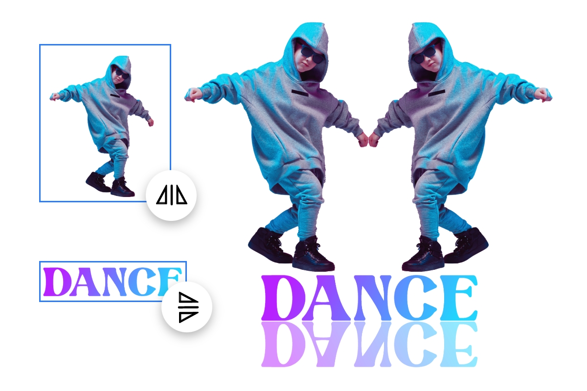ダンスをしている男の子の写真とダンス文字をミラー加工して組み合わせた画像