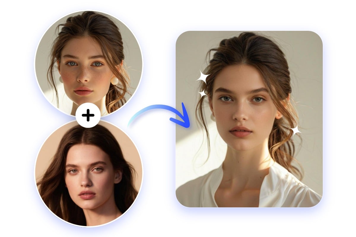 Morph the face of a freckled girl with the face of a fashion model into one image