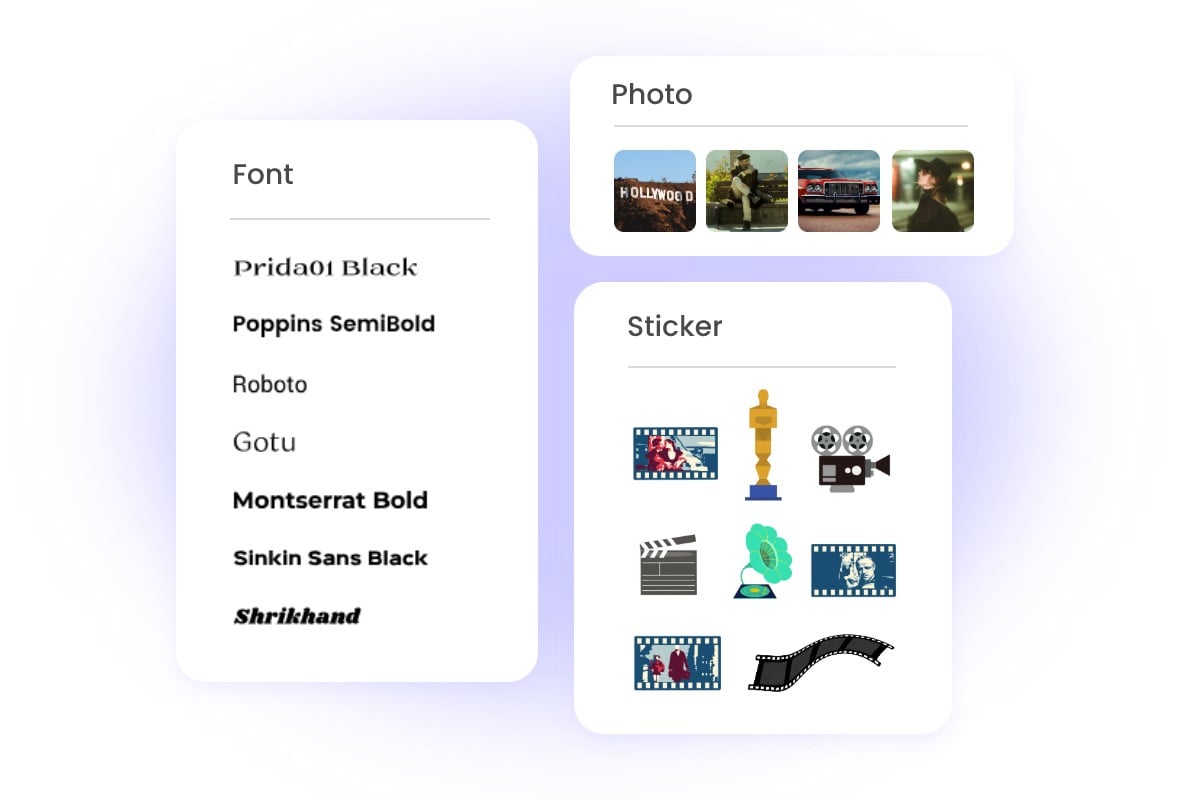 movie poster material resources such as fonts, hollywood background photo, camera stickers