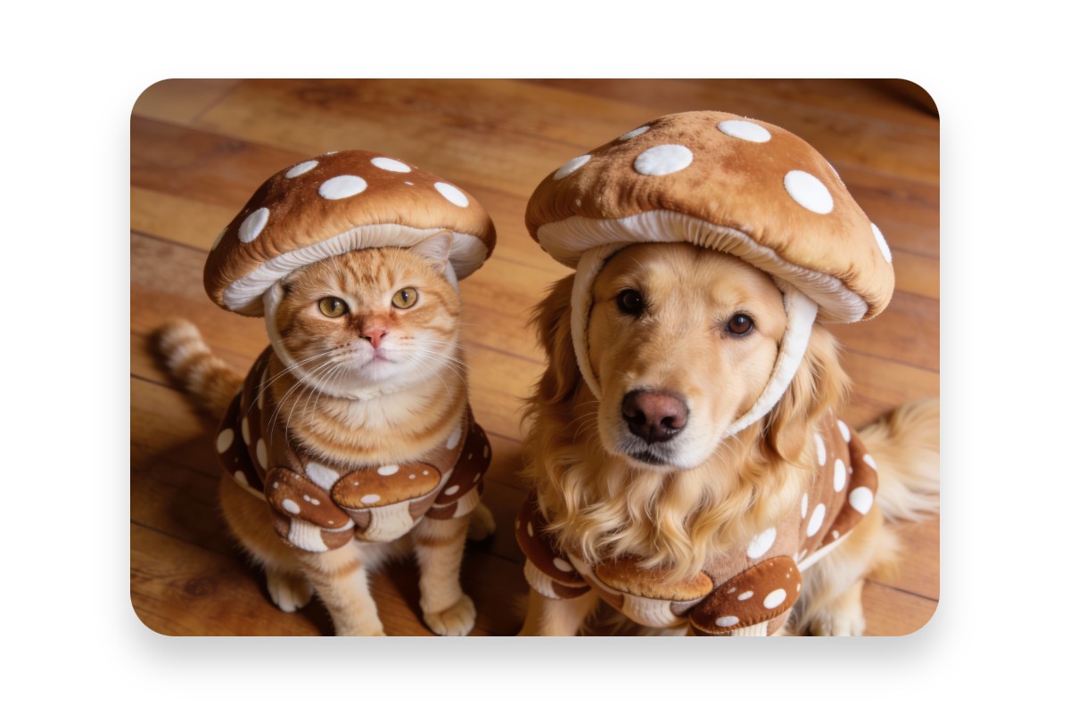 仲良しコンビも一気に変身！複数の犬・猫を同時にきのこ化