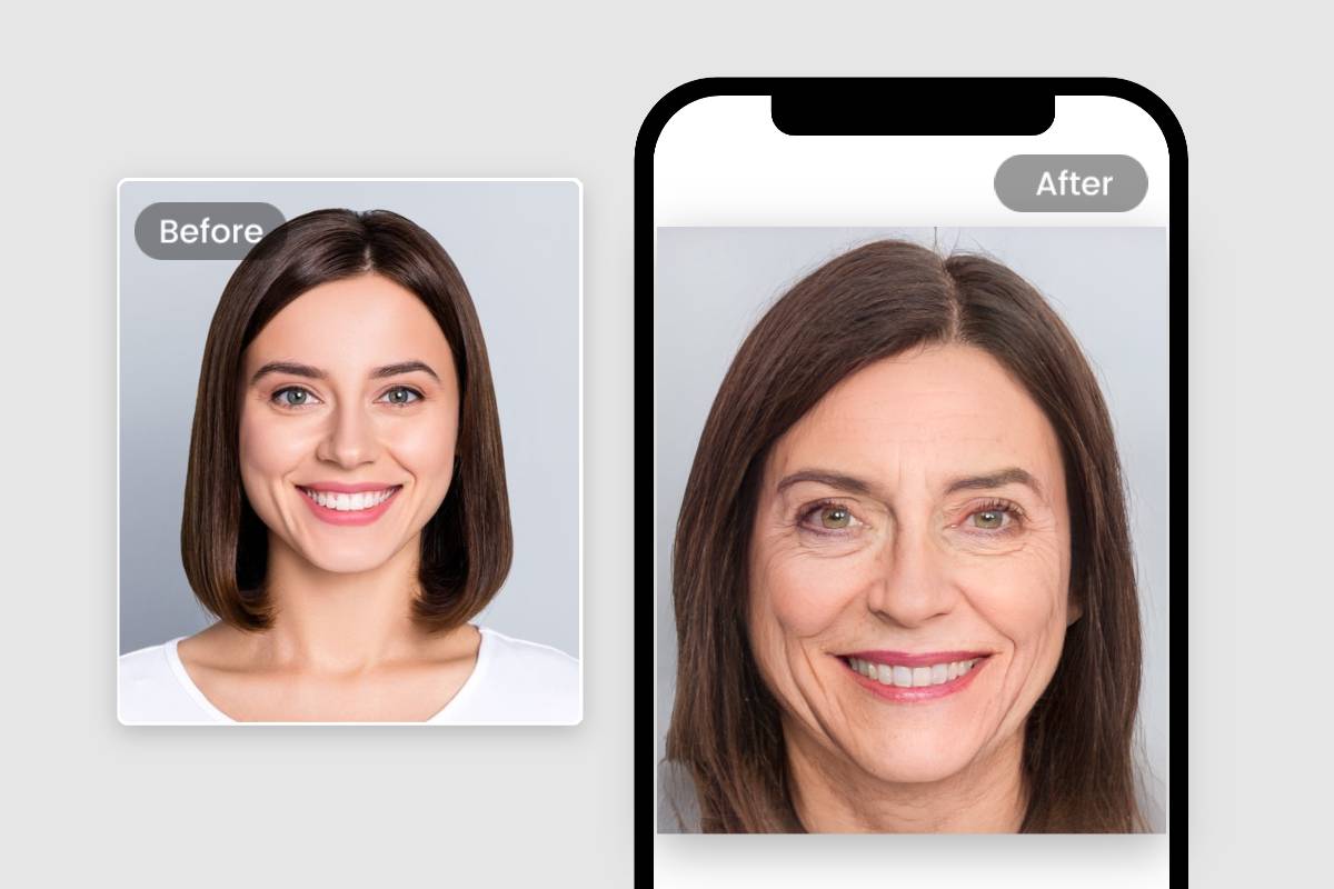 Face vieille de vieille femme sur l'interface iPhone