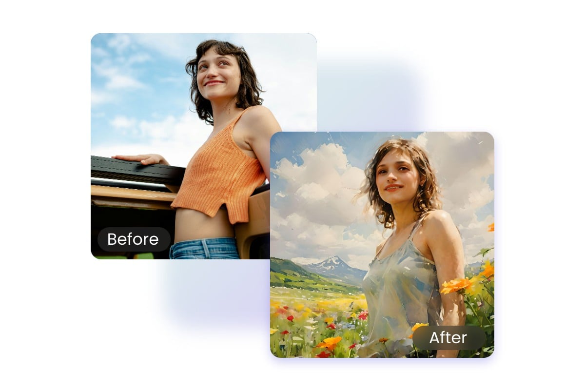 Painting filter effect comparison for a woman portrait