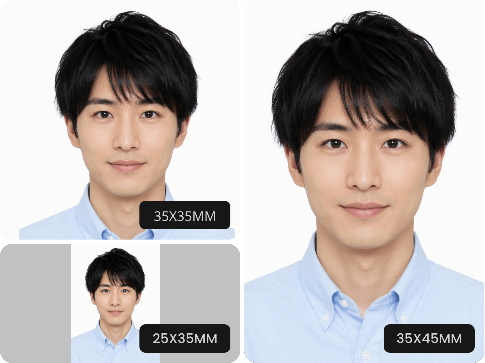 ワンクリックで写真を様々な証明写真サイズにする