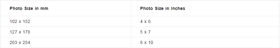 common photo sizes inches