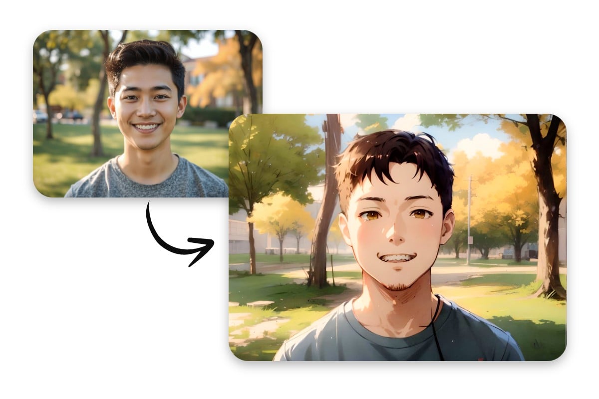 男性の自撮りを漫画風に加工する