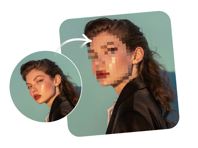 Verpixle das Gesicht einer Frau