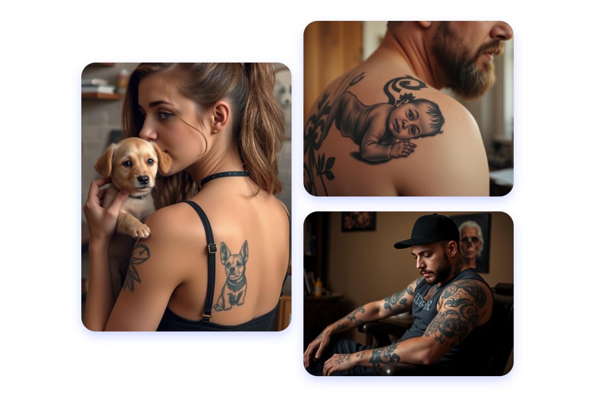 puppy tattoo infant tatto and sleeve tattoo on different people