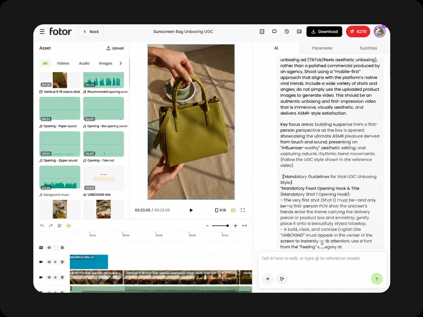 Refine your video on the multi track timeline of Fotor AI video editor