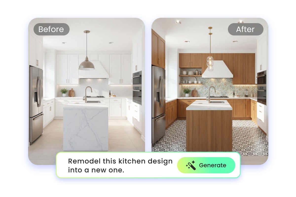 Remodel your existing kitchen with your prompts in fotor