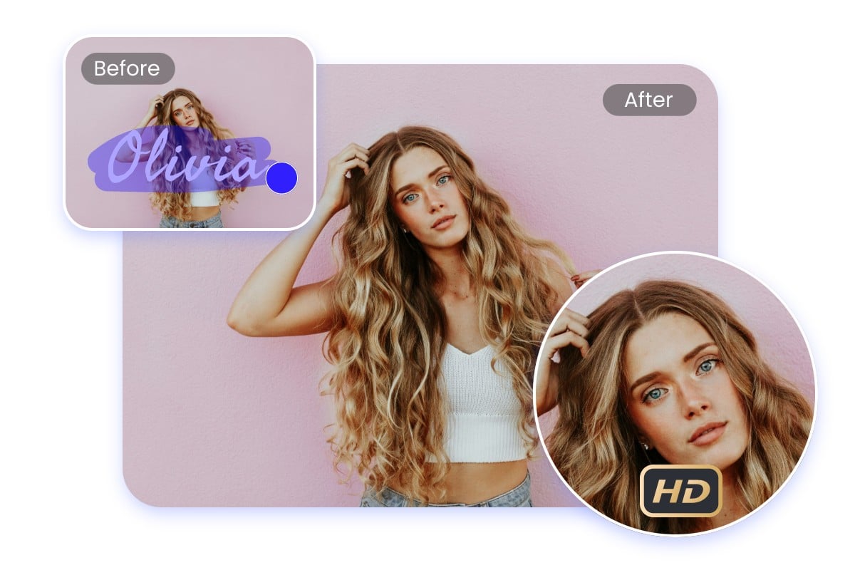 Remove a signature from a blond hair lady without blurring and losing quality