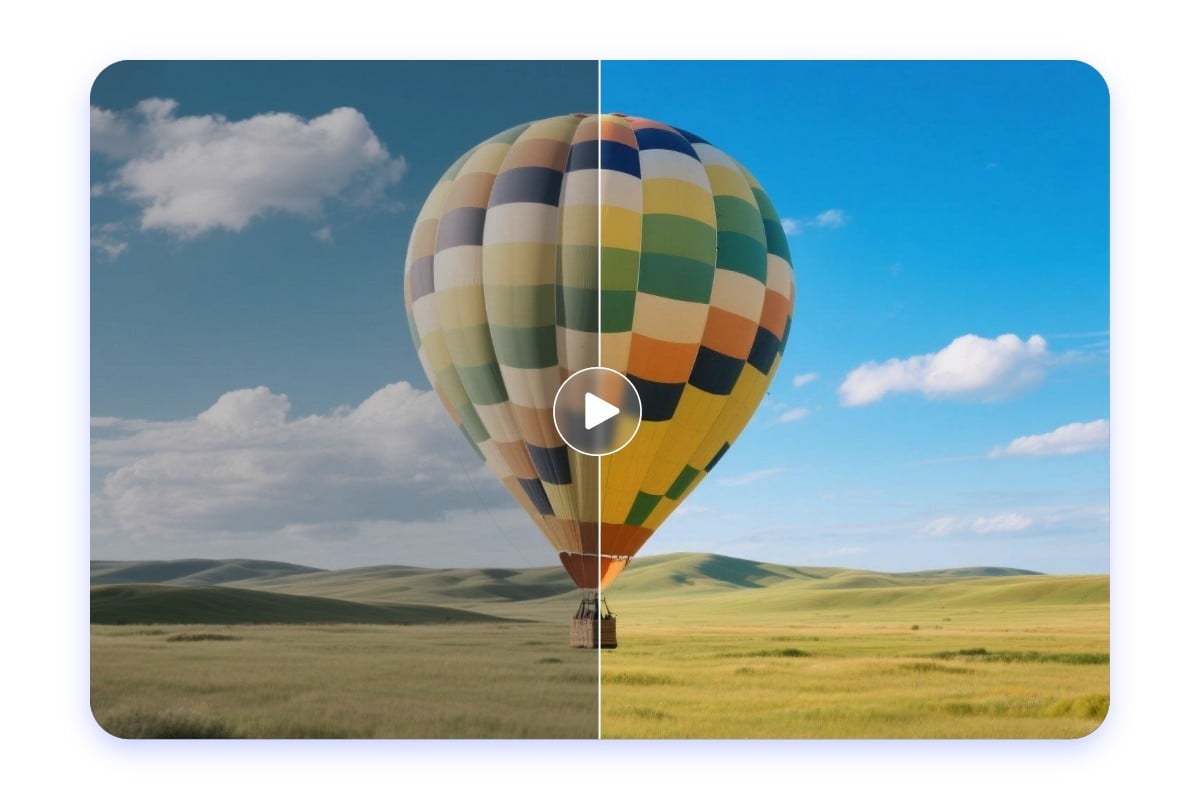 Remove and brighten a low light blurry video of a hot air balloon