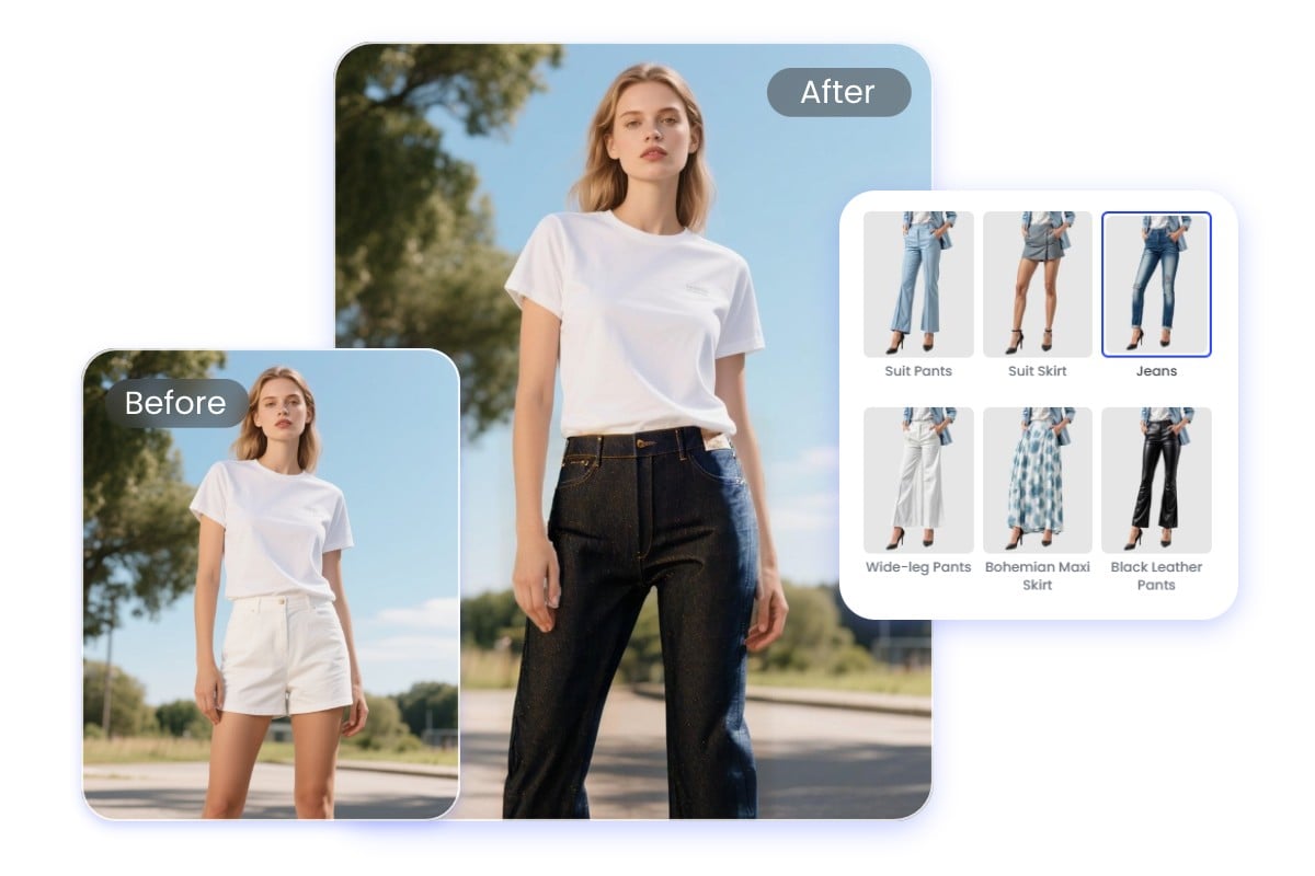 Remove and change bottom of a photo of a lady in a white dress