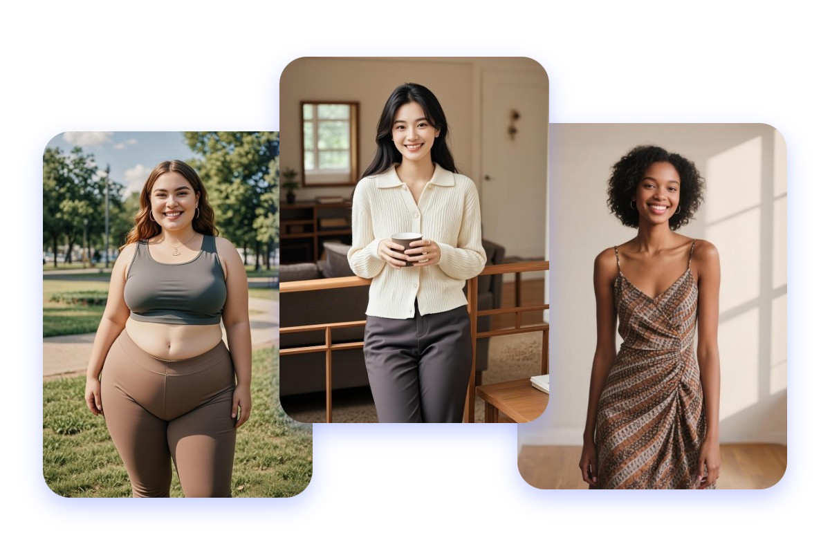 Remove and change clothes of women of different sizes and races in photo