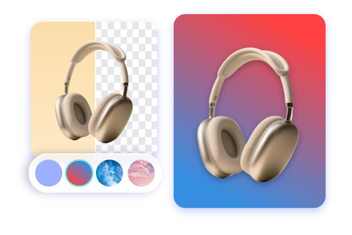Remove and change the background of a gold headphones product photo