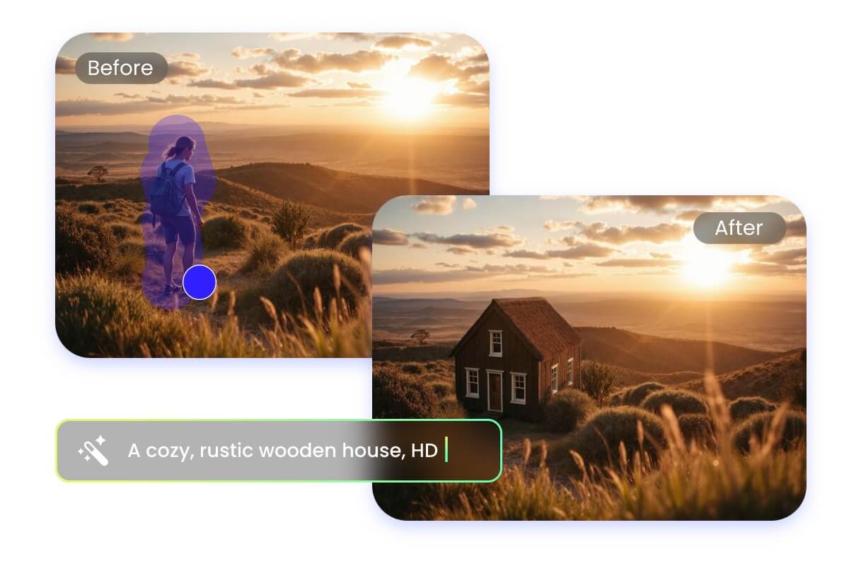 Remove background people from image with AI generative fill