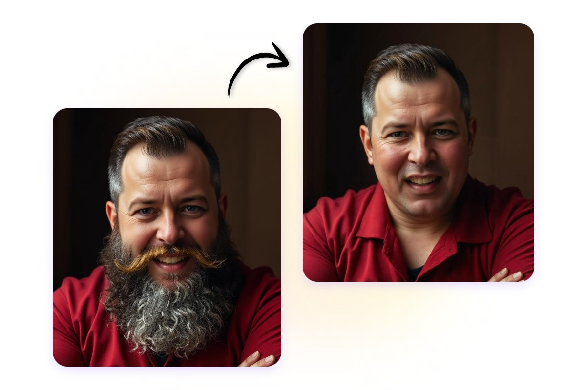 Bart entfernen auf Fotos: Ein Beispiel zeigt einen Mann mit langen Haaren ohne Gesichtsbehaarung