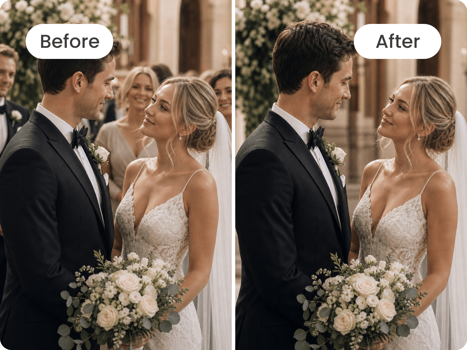 Remove bystanders from a wedding photo