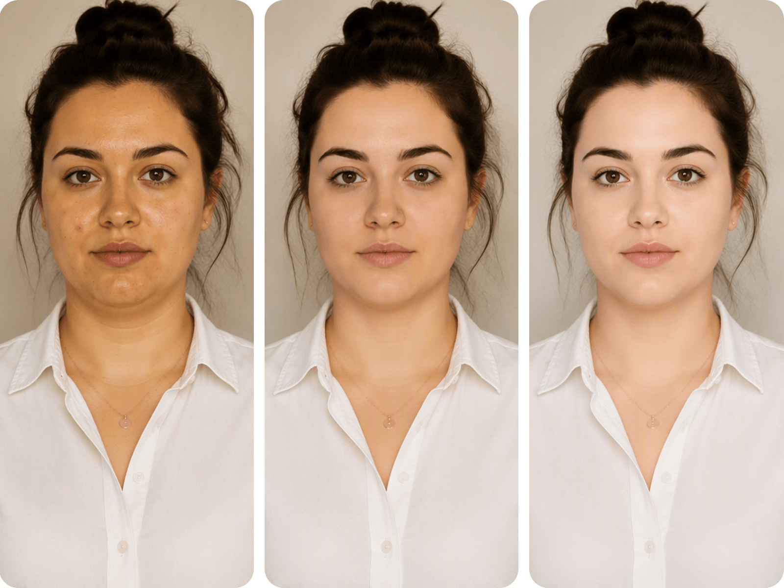 Remove double chin and blemish from a female portrait and whiten her skin