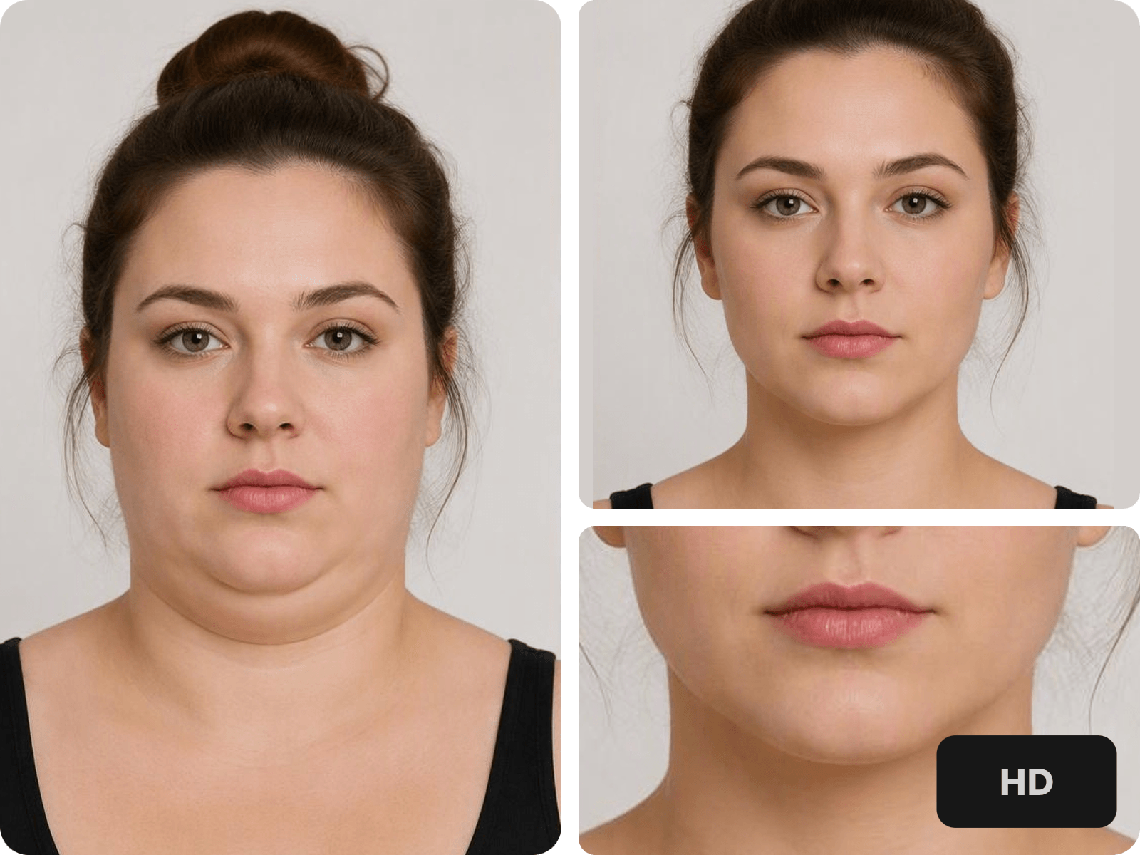 Remove double chin from a girl photo and preview the good removal quality