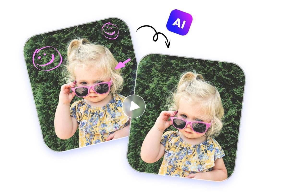 Remove emojis from a video of a femal baby with blond hair