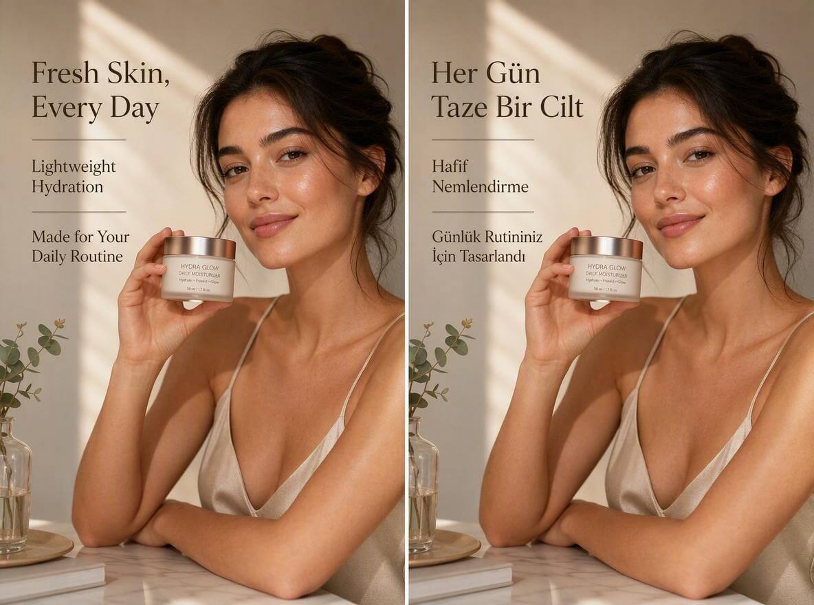 Remove english text and add turkish text to a on model product visual