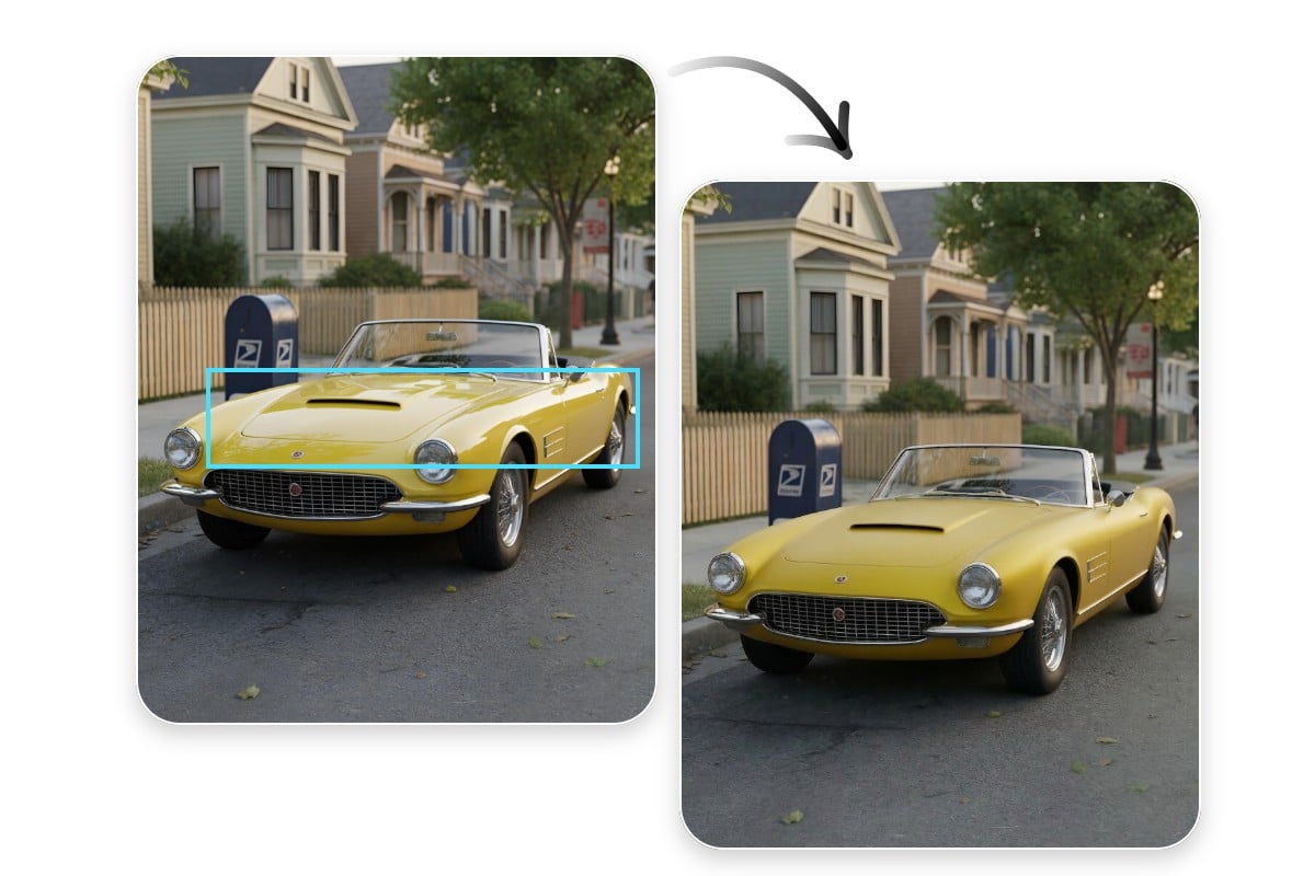 Remove glare from a yellow old school car photo