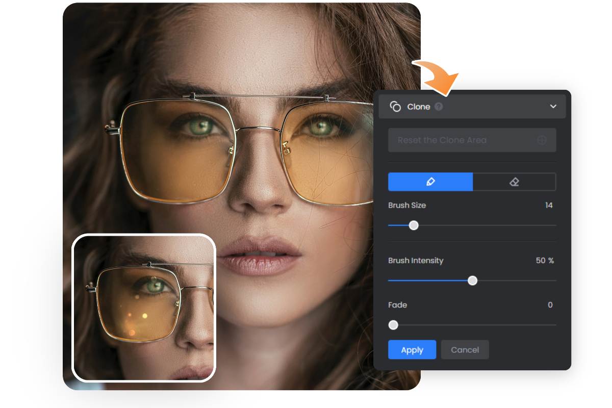 Enlever les reflets sur un portrait de femme portant des lunettes avec Fotor