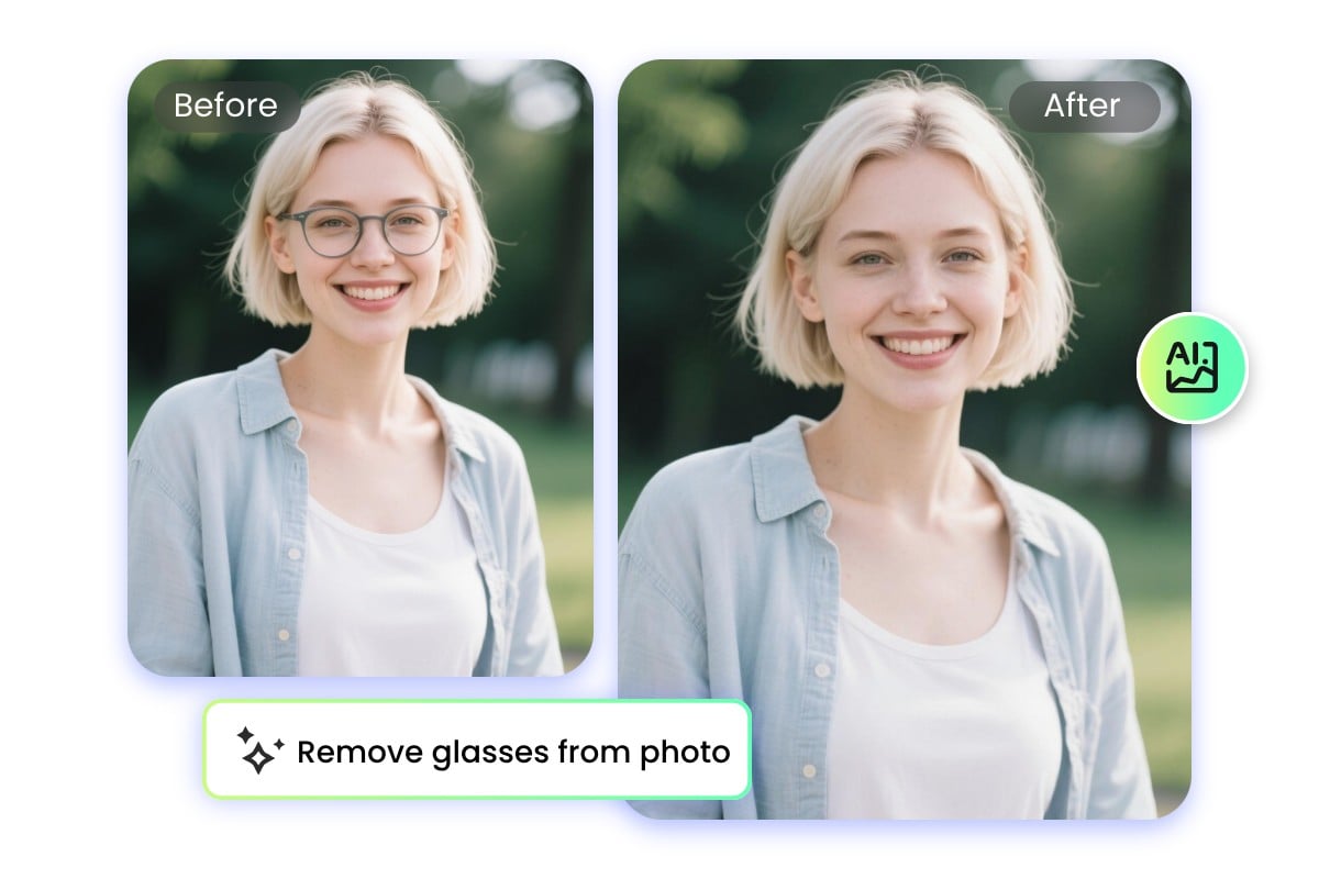 Retirer les lunettes sur une photo pour une femme aux cheveux courts et blonds