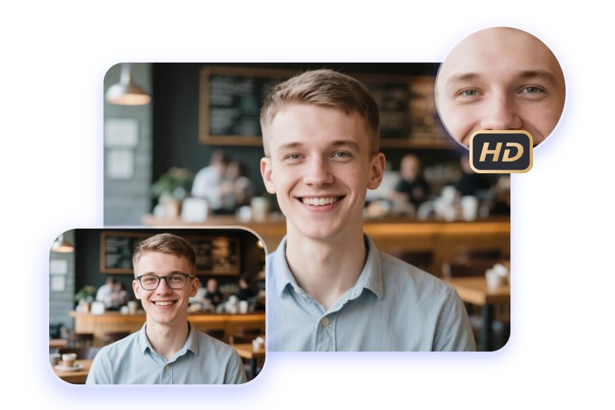 Enlever des lunettes sur une photo en ligne pour un garçon et obtenir un résultat HD sans lunettes