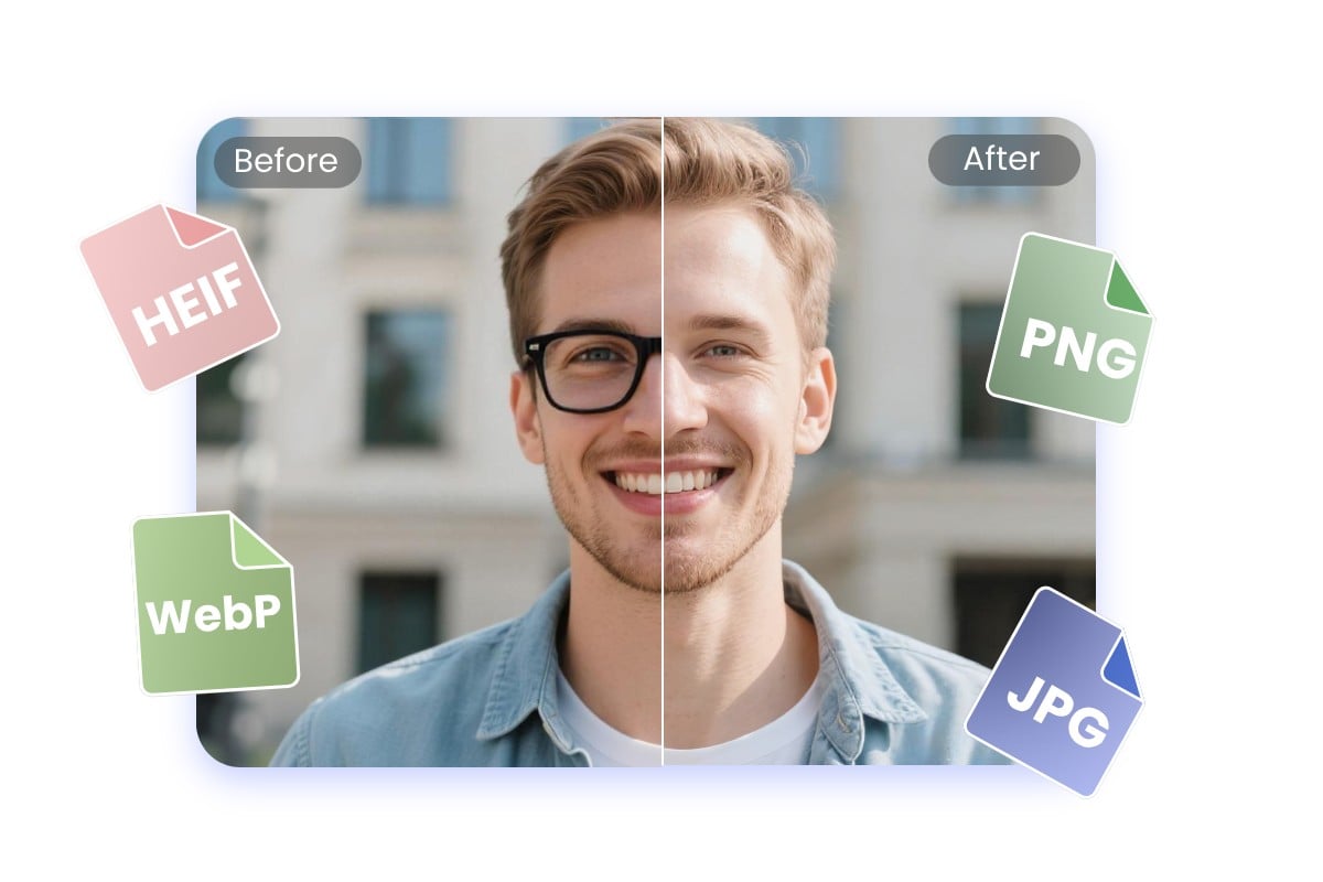 Enlever des lunettes sur une photo en ligne pour un homme dans différents formats d'image