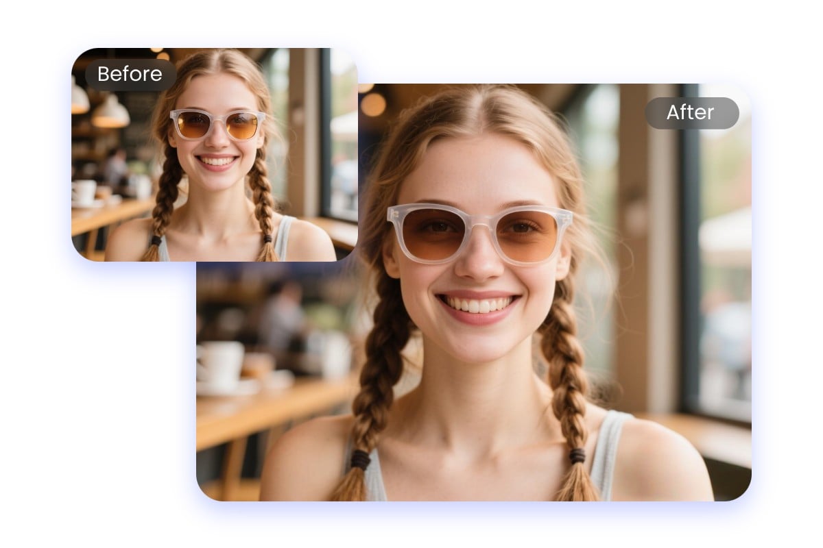 Enlever les reflets des lunettes sur une photo pour une fille portant des lunettes de soleil
