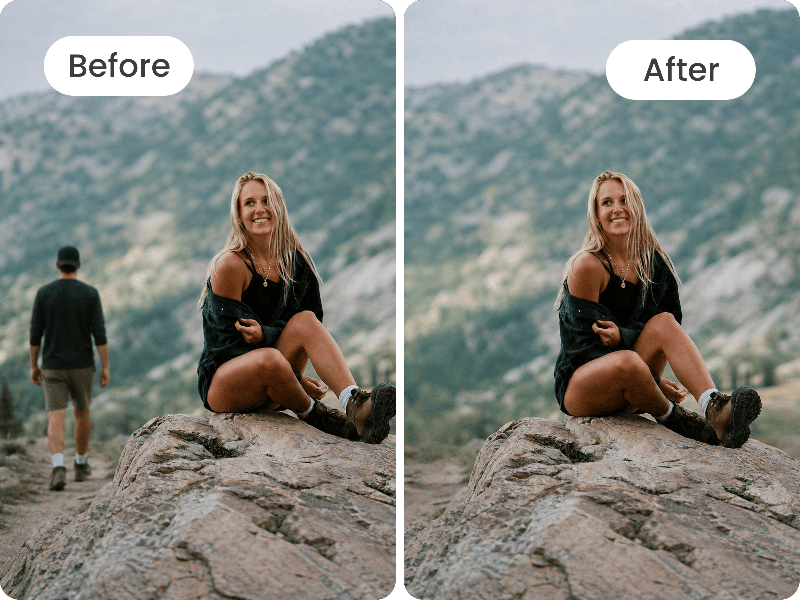 Remove person from photo to show the personal use