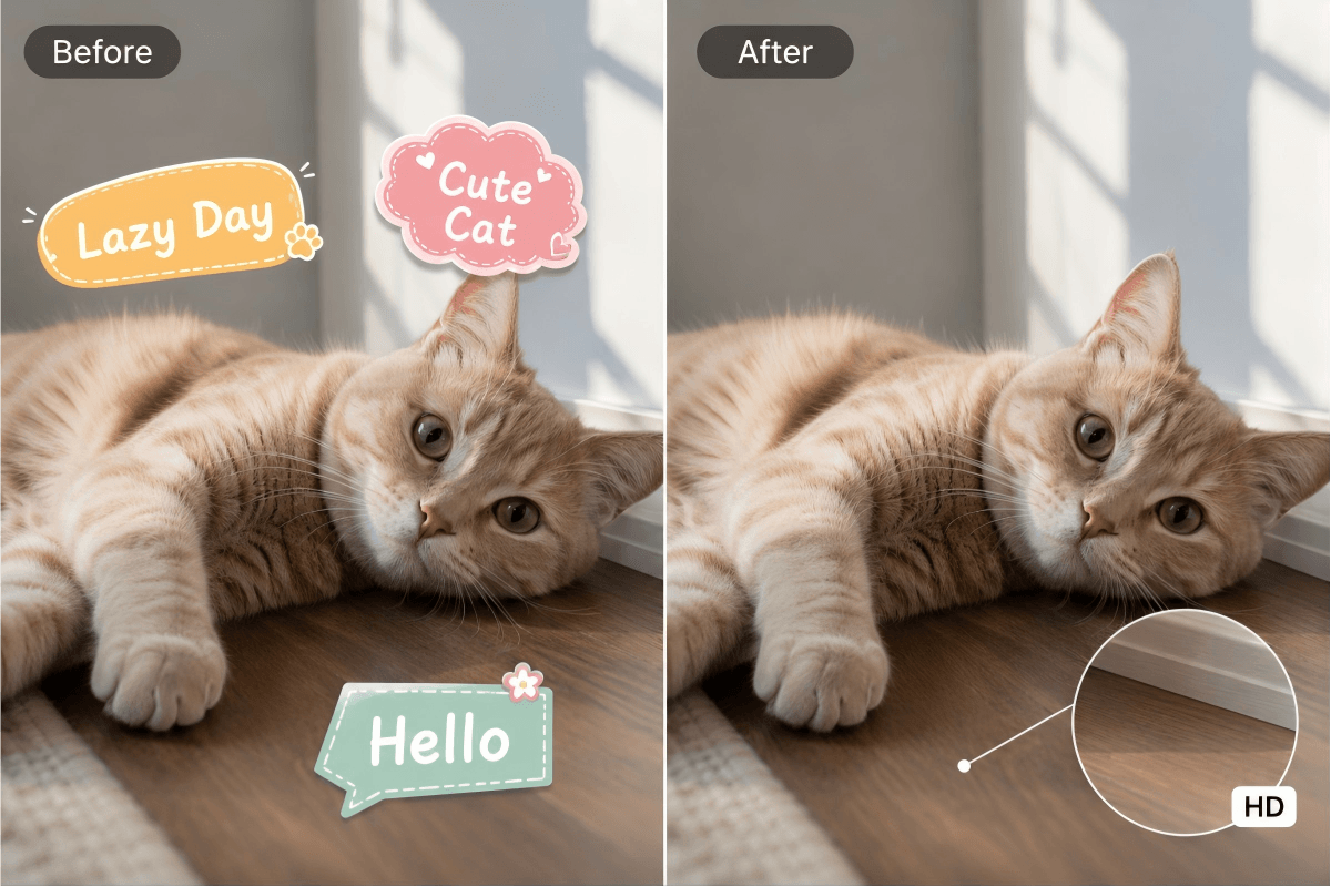 Remover adesivos de uma foto de gato sem perder qualidade