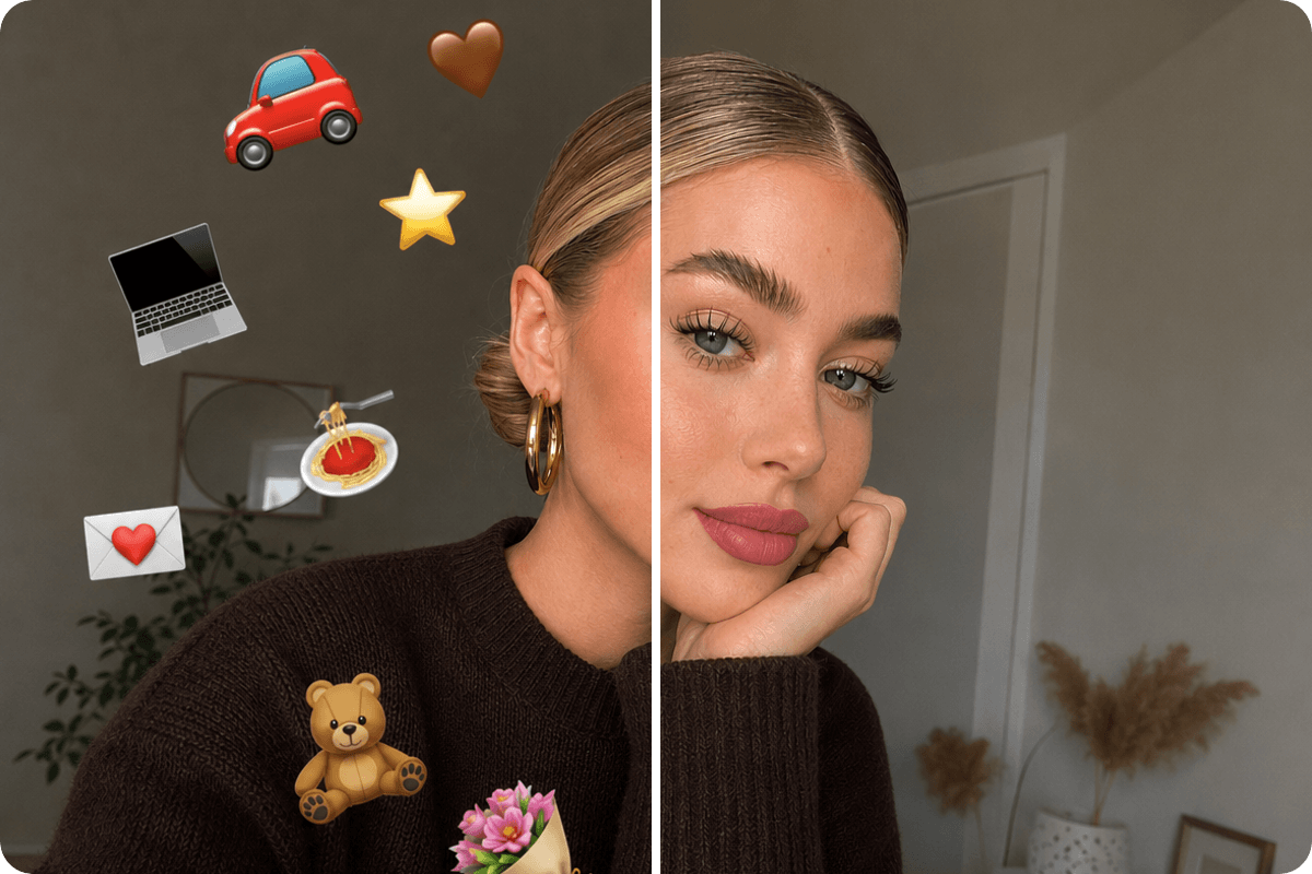 Remove stickers from a female selfie