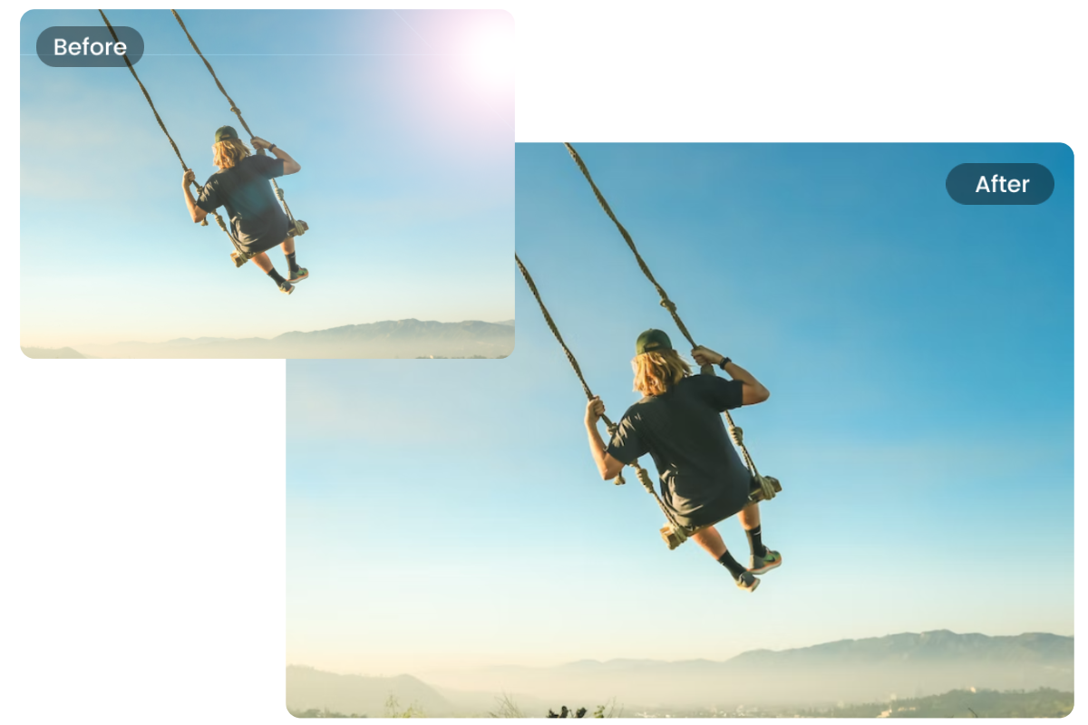 Supprimer les reflets du soleil sur la photo d’un homme sur une balançoire