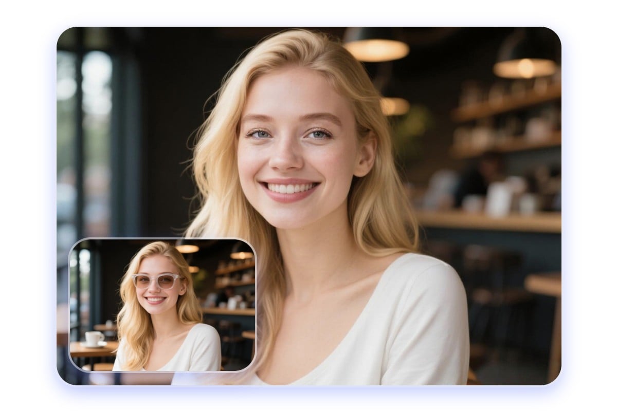 Supprimer des lunettes de soleil sur une photo d'une femme aux cheveux longs et blonds