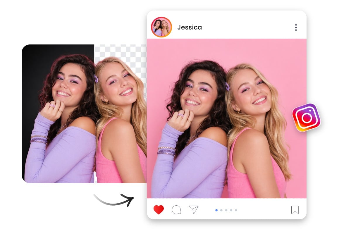 Remove the black background from a girls best friends photo and share it on social media